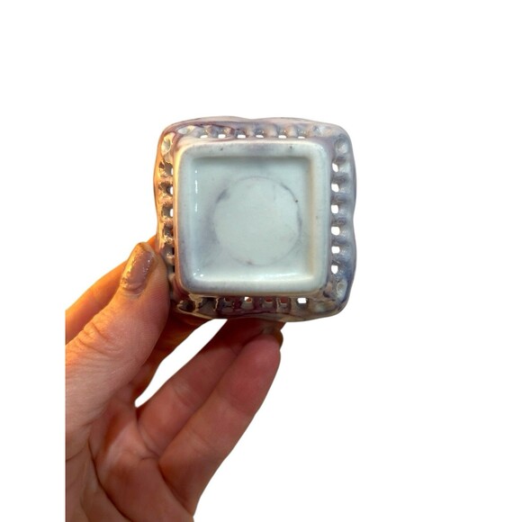 Vtg Trinket Dishes Salt Cellars Porcelain 4 Reticulated Hand Painted Square - Picture 4 of 7
